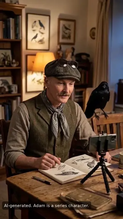 Adam reads the Crow Queen — in a language he does not speak